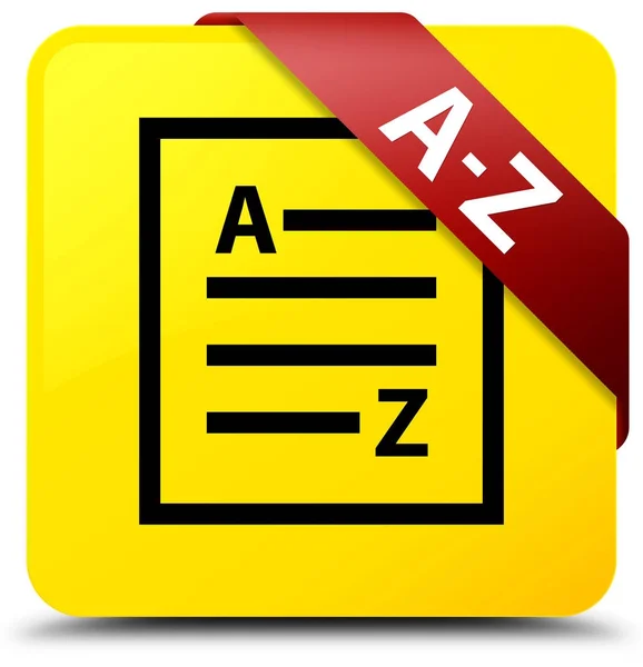 A-Z (icono de la página de lista) botón cuadrado amarillo cinta roja en la esquina — Foto de Stock