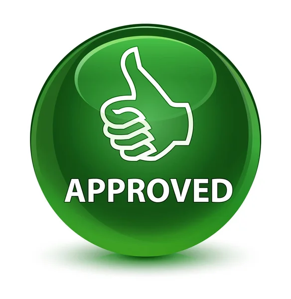 Approved (thumbs up icon) glassy soft green round button — Stock Photo, Image