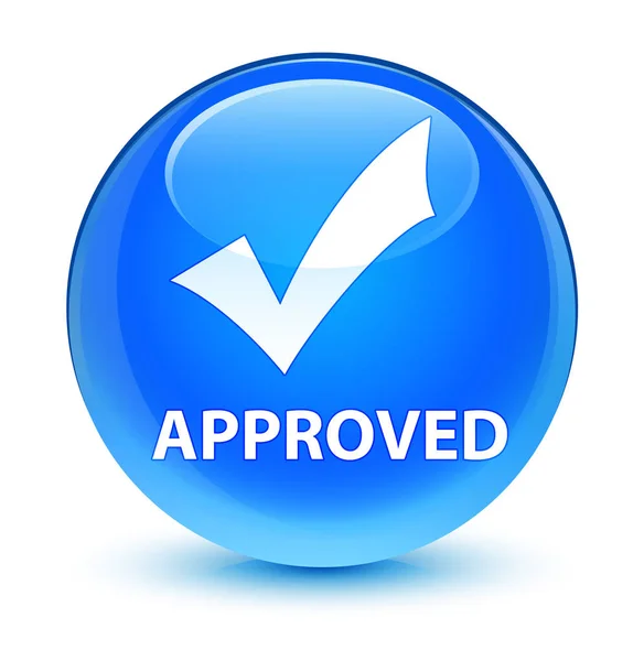 Approved (validate icon) glassy cyan blue round button — Stock Photo, Image