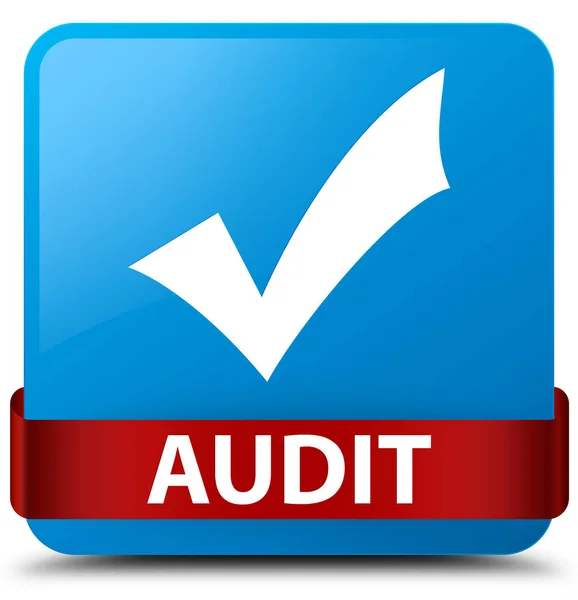 Audit (validate icon) cyan blue square button red ribbon in midd — Stock Photo, Image