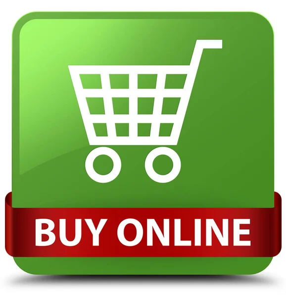 Купить онлайн мягкую зеленую квадратную кнопку красной лентой посередине — стоковое фото