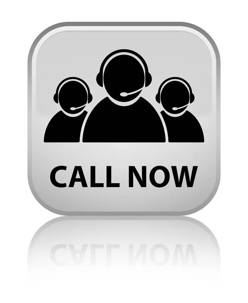 Call now (customer care team icon) special white square button — Stock Photo, Image