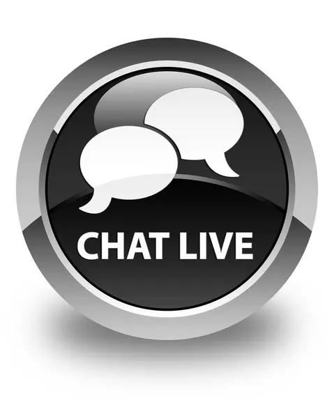 Chat en vivo brillante negro botón redondo —  Fotos de Stock