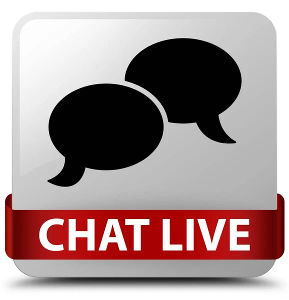 Červenou stuhou uprostřed bílé čtvercové tlačítko live chat — Stock fotografie