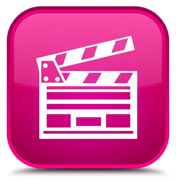 电影剪辑图标特别粉红色方形按钮 — 图库照片