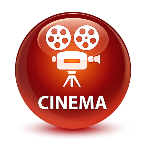 Cinema (video camera icon) isolated on glassy brown round button abstract illustration