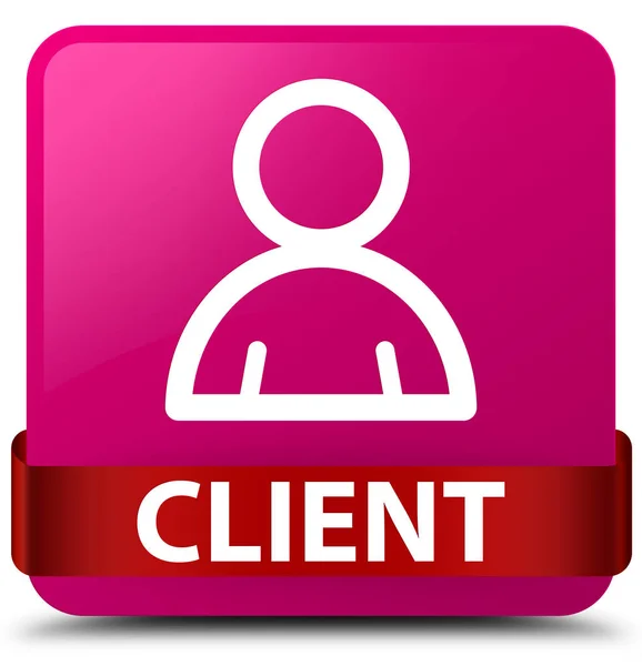 Client (Mitglied-Symbol) rosa quadratischer Knopf rotes Band in der Mitte — Stockfoto