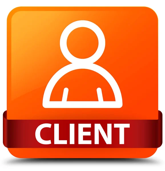 Klient (ikona składnika) pomarańczowy przycisk kwadratowy czerwoną wstążką w środku — Zdjęcie stockowe