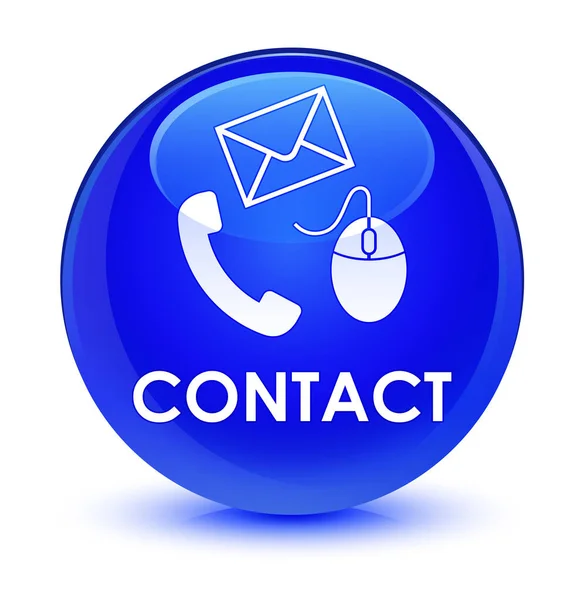Kontakt (Telefon-E-Mail und Maussymbol) blauer glasiger runder Knopf — Stockfoto