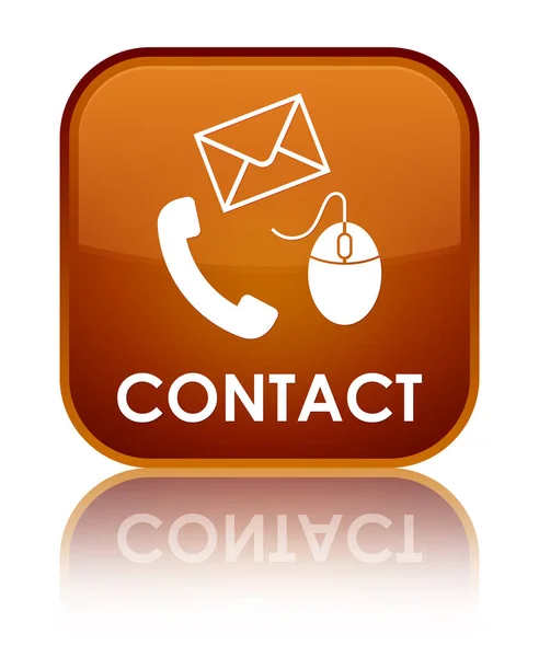 İletişim (telefon e-posta ve fare simgesi) kahverengi özel kare düğme — Stok fotoğraf