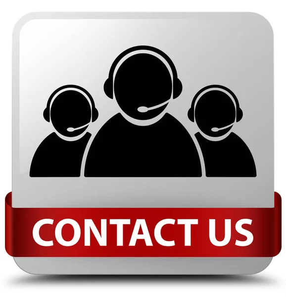 Επικοινωνήστε μαζί μας (εικονίδιο ομάδας φροντίδας πελατών) λευκό κόκκινο τετράγωνο κουμπί rib — Φωτογραφία Αρχείου