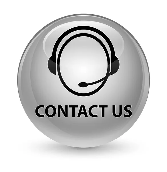 Επικοινωνήστε μαζί μας (εικονίδιο φροντίδα πελατών) γυάλινο λευκό στρογγυλό κουμπί — Φωτογραφία Αρχείου