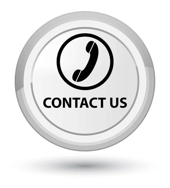 Kontakt z nami, biały okrągły przycisk prime (ikonę telefonu) — Zdjęcie stockowe