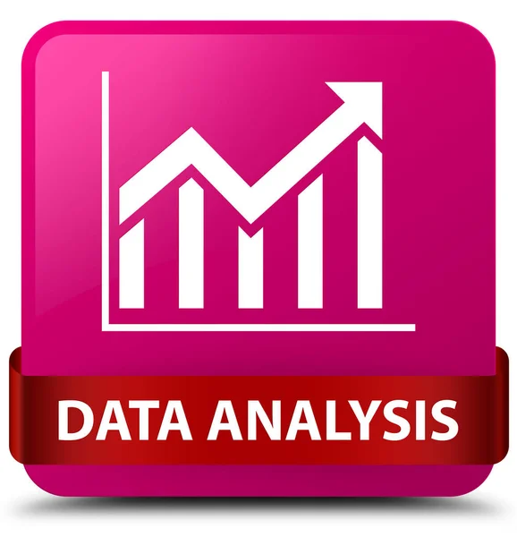データ分析 (統計アイコン) ピンクの正方形ボタン赤いリボンで — ストック写真