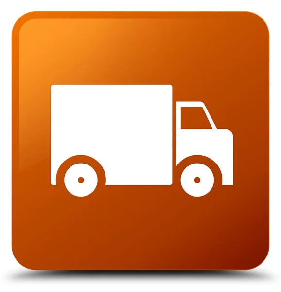 Піктограма вантажівки доставки коричнева квадратна кнопка — стокове фото