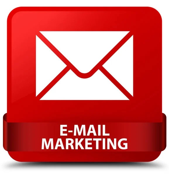 Маркетинг по электронной почте красная квадратная кнопка красная лента в середине — стоковое фото