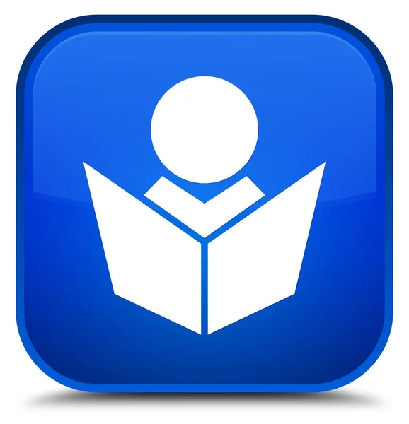 E-Öğrenim kutsal kişilerin resmi özel mavi kare düğme — Stok fotoğraf