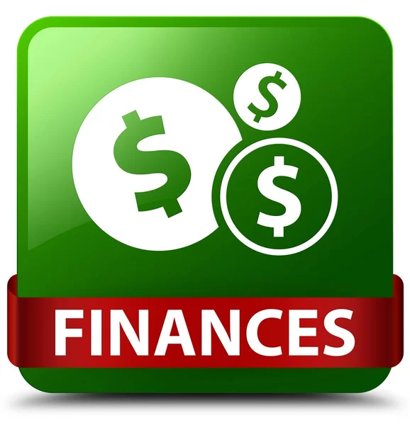 Finances (dollar sign) green square button red ribbon in middle — Stock Photo, Image