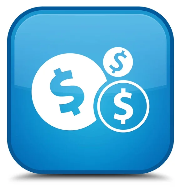 财务美元符号图标特殊青色蓝色方形按钮 — 图库照片