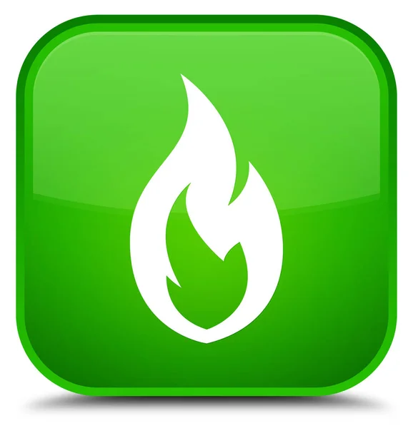 Ícone de chama de fogo botão quadrado verde especial — Fotografia de Stock