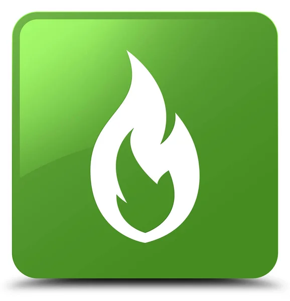 Ícone de chama de fogo botão quadrado verde suave — Fotografia de Stock