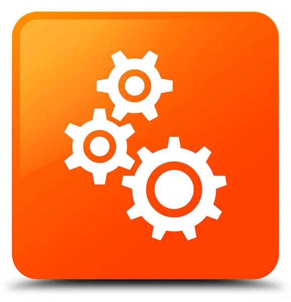 Ícone de engrenagens laranja botão quadrado — Fotografia de Stock