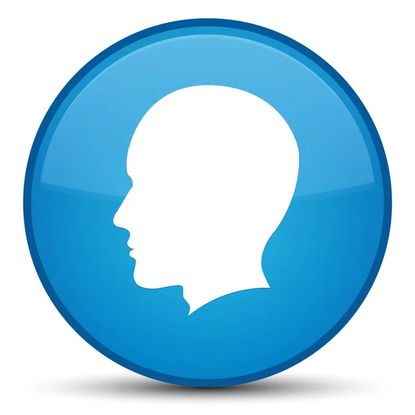 Baş erkek yüz simgesi özel camgöbeği mavi yuvarlak düğmesi — Stok fotoğraf