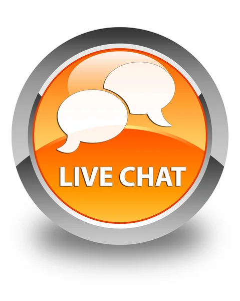 Live chat arancione lucido pulsante rotondo — Foto Stock