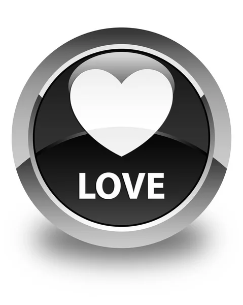 Láska lesklý černý kulatý tlačítko — Stock fotografie
