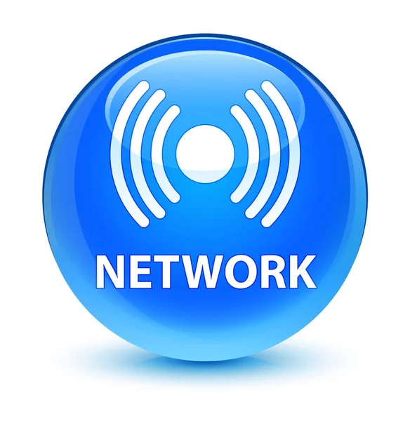 Rede (ícone de sinal) ciano vítreo botão redondo azul — Fotografia de Stock