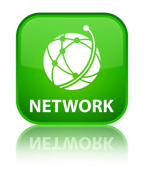 Ağ (küresel ağ simgesini) özel yeşil kare düğme — Stok fotoğraf