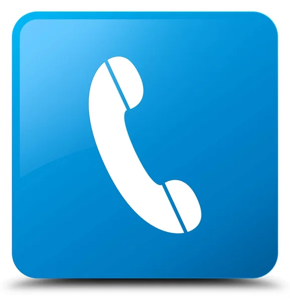 Ícone do telefone botão quadrado azul ciano — Fotografia de Stock
