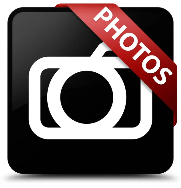 Foto's (camerapictogram) zwarte vierkante knop rood lint in hoek — Stockfoto