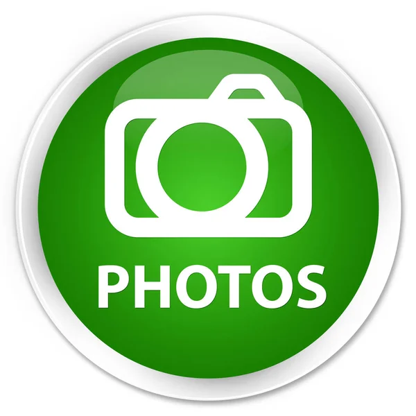 Φωτογραφίες (εικονίδιο κάμερας) premium πράσινο στρογγυλό κουμπί — Φωτογραφία Αρχείου