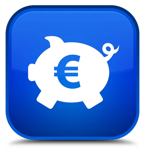Значок знака евро свиного банка специальная синяя квадратная кнопка — стоковое фото