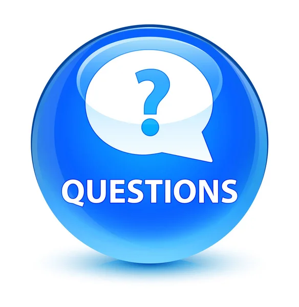 Questions (bubble icon) glassy cyan blue round button — Stock Photo, Image