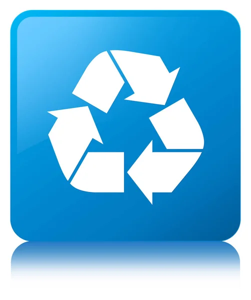 Ícone de reciclagem botão quadrado azul ciano — Fotografia de Stock