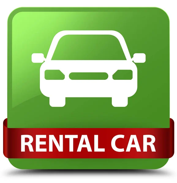 Půjčovna aut měkké zelené čtvercové tlačítko červenou stuhou uprostřed — Stock fotografie