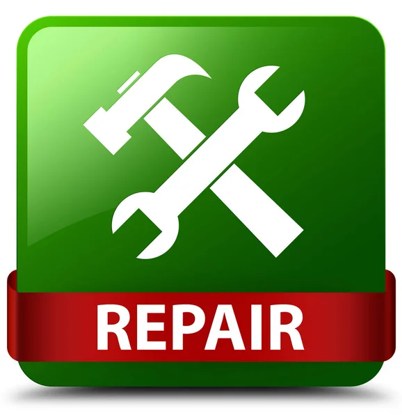 Reparatie (extra pictogram) groene vierkante knop rood lint in Midden — Stockfoto
