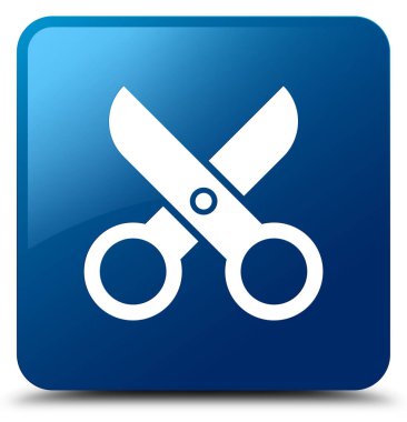 Makas simgesi mavi kare düğme