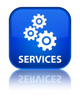 Hizmetleri (vites simgesi) özel mavi kare düğme