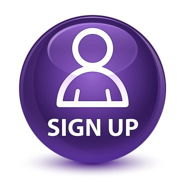 (Üye simgesi) cam gibi mor kaydolun düğmesini yuvarlak