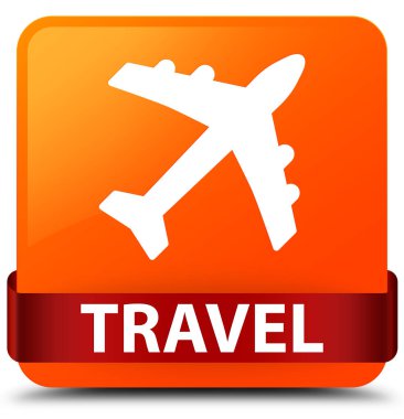 Seyahat (uçak simgesi) turuncu kare düğme kırmızı kurdele orta