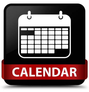 Takvim siyah kare düğme kırmızı kurdele orta