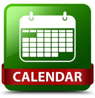 Takvim yeşil kare düğme kırmızı kurdele orta