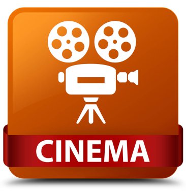 Sinema (video kamera simgesi) kahverengi kare düğme kırmızı kurdele içinde orta