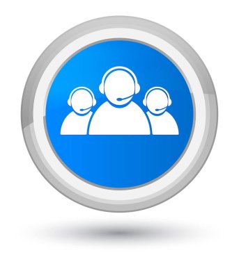 Müşteri bakım takım kutsal kişilerin resmi ana camgöbeği mavi yuvarlak düğme