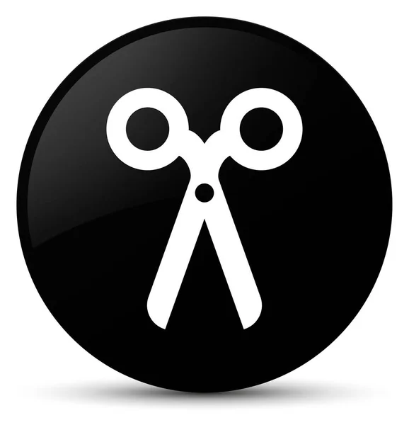 Ícone de tesoura botão redondo preto — Fotografia de Stock