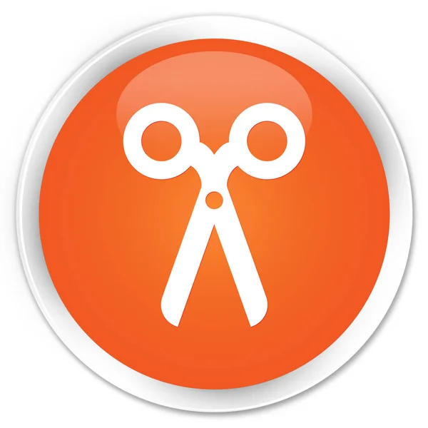 Ícone de tesoura botão redondo laranja premium — Fotografia de Stock