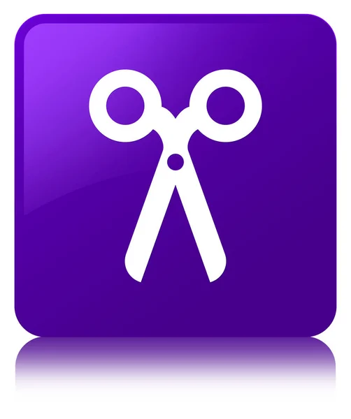 剪刀图标紫色方形按钮 — 图库照片